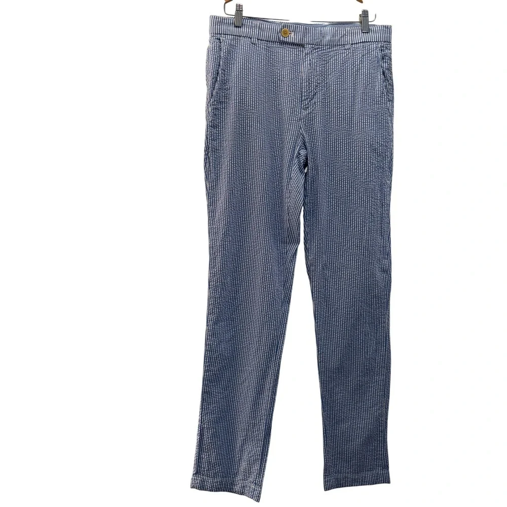 Brooks Brothers Milano Fit Seersucker Pants Mens 32x34 Blue White Striped Cotton